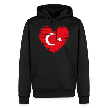 Turquie coeur drapeau drapeau armoiries - Sweat à capuche Premium bio Homme - noir - Devant - Nico (187cm)