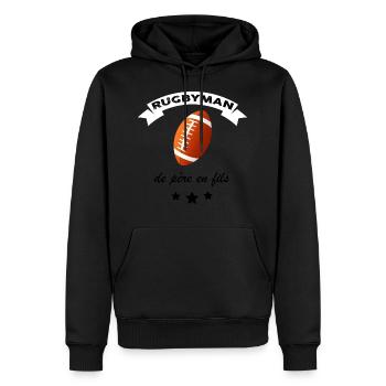 Rugbyman de pere en fils - Sweat à capuche Premium bio Homme - noir - Devant - Nico (187cm)
