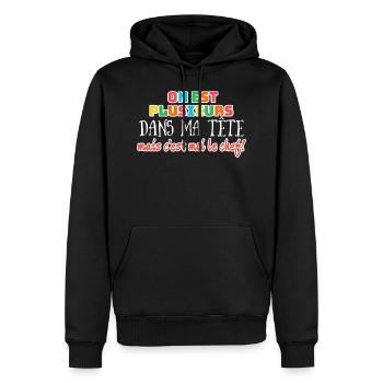 On est plusieurs dans ma tête mais c'est moi le... - Sweat à capuche Premium bio Homme - noir - Devant - Nico (187cm)
