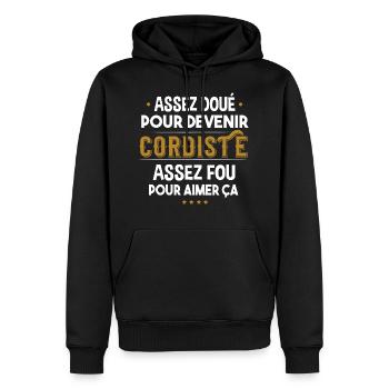 Cordiste métier. Cadeau homme humour corde - Sweat à capuche Premium bio Homme - noir - Devant - Nico (187cm)