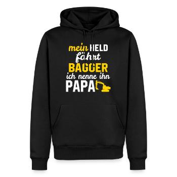Mein Held fährt bagger ich nenne ihn papa - Männer Premium Bio Hoodie - Schwarz - Vorne - Nico (187cm)