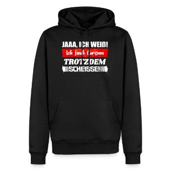 Ich finde Corona trotzdem Scheisse | Quarantäne - Männer Premium Bio Hoodie - Schwarz - Vorne - Nico (187cm)
