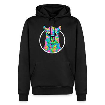 Regenbogen Lamakopf Alpacakopf - Männer Premium Bio Hoodie - Schwarz - Vorne - Nico (187cm)