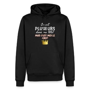 On est plusieurs dans ma tête mais c'est moi le... - Sweat à capuche Premium bio Homme - noir - Devant - Nico (187cm)