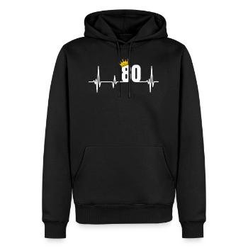 80. Geburtstag 80 Jahre Jubiläum Herzschlag Krone - Männer Premium Bio Hoodie - Schwarz - Vorne - Nico (187cm)