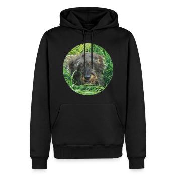 Teckel aux poils durs mignon, réaliste - teckel - Sweat à capuche Premium bio Homme - noir - Devant - Nico (187cm)