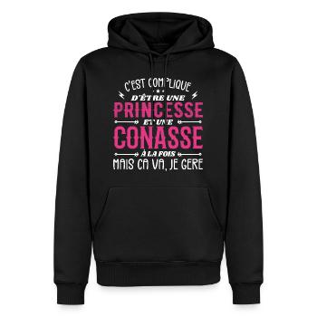 C'est Compliqué d etre Princesse et Conasse - Sweat à capuche Premium bio Homme - noir - Devant - Nico (187cm)