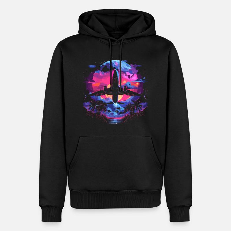 Retro Flugzeug Retrowave - Männer Premium Bio Hoodie - Schwarz
