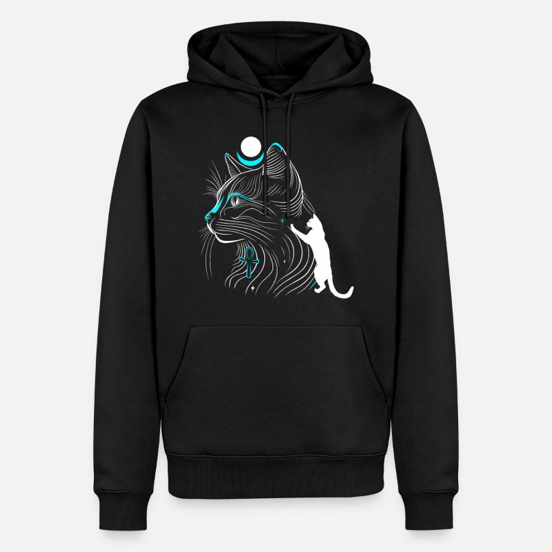 Chat Bastet minimaliste de profil avec lune - Sweat à capuche Premium bio Homme - noir