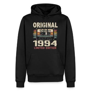Né en Octobre 1994 | Cadeau Vintage Octobre 1994 - Sweat à capuche Premium bio Homme - noir - Devant - Nico (187cm)