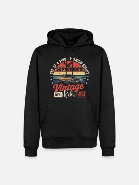 Jubiläum September 1971 Oldtimer - Männer Premium Bio Hoodie - Schwarz