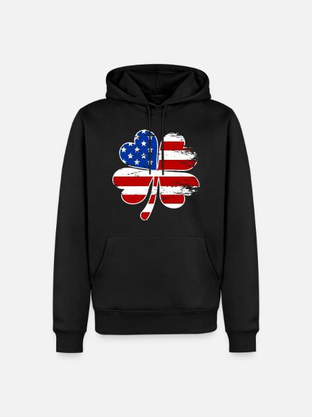 USA Flagge Vierblättriges Kleeblatt - Männer Premium Bio Hoodie - Schwarz