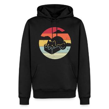 Lustige Katze im Retro-Stil - Männer Premium Bio Hoodie - Schwarz - Vorne - Nico (187cm)