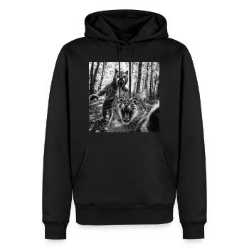 Humour Loup-Garou Selfie Chat - Sweat à capuche Premium bio Homme - noir - Devant - Nico (187cm)