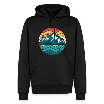 Wanderberg Sonnenuntergang Retro Wanderung Vintage - Männer Premium Bio Hoodie - Schwarz - Vorne - Nico (187cm)
