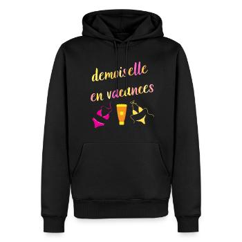 demoiselle en vacances femme été vacances - Sweat à capuche Premium bio Homme - noir - Devant - Nico (187cm)