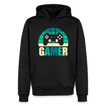 Gamer Vintage Sunset Gaming Controller - Sweat à capuche Premium bio Homme - noir - Devant - Nico (187cm)