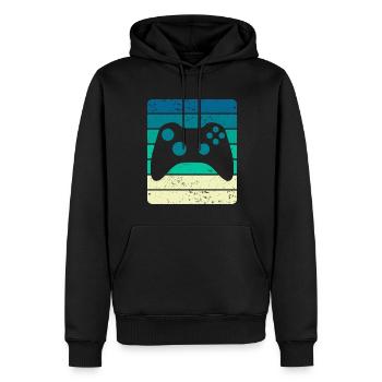 Contrôleur de jeu Vintage Sunset - Sweat à capuche Premium bio Homme - noir - Devant - Nico (187cm)