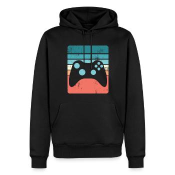 Vintage Gaming Geek Sonnenuntergang Gamer Geschenk - Männer Premium Bio Hoodie - Schwarz - Vorne - Nico (187cm)