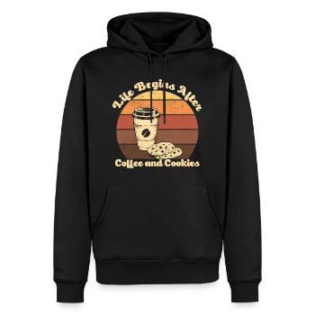 Das Retro-Leben beginnt nach dem Vintage von Kaffee und Keksen - Männer Premium Bio Hoodie - Schwarz - Vorne - Nico (187cm)