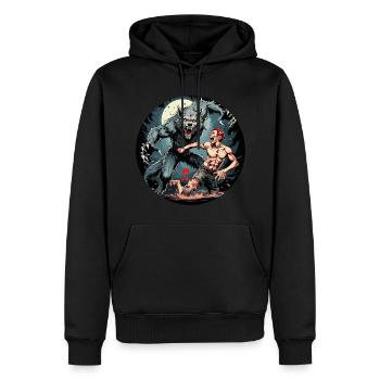 Gruseliges Halloween-partykostüm Werwolf Greift An - Männer Premium Bio Hoodie - Schwarz - Vorne - Nico (187cm)