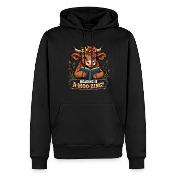 Lustige Kuh liest ein Buch - Männer Premium Bio Hoodie - Schwarz - Vorne - Nico (187cm)