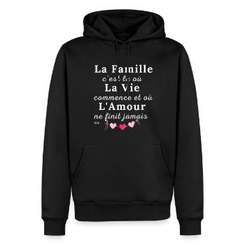 LA FAMILLE c'est la où commence LA VIE... Citation - Sweat à capuche Premium bio Homme - noir - Devant - Nico (187cm)