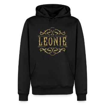 Leonie gold - Männer Premium Bio Hoodie - Schwarz - Vorne - Nico (187cm)