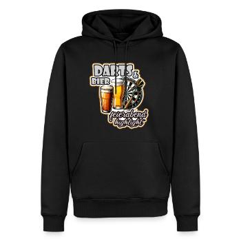 Darts und Bier Feierabend highlight- Dart Spruch - Männer Premium Bio Hoodie - Schwarz - Vorne - Nico (187cm)