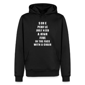 Haut cinq dans les énonciations de visage disant le cadeau - Sweat à capuche Premium bio Homme - noir - Devant - Nico (187cm)