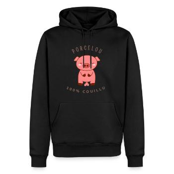 PIGLOU 100% Couillu. Mutig, mutig - Männer Premium Bio Hoodie - Schwarz - Vorne - Nico (187cm)