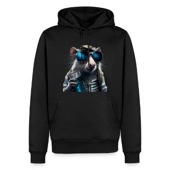 Eine Ratte mit Gläsern und einem mysteriösen Getränk - Männer Premium Bio Hoodie - Schwarz - Vorne - Nico (187cm)