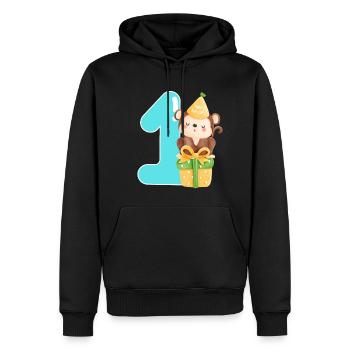 1er anniversaire. Premier anniversaire - Sweat à capuche Premium bio Homme - noir - Devant - Nico (187cm)