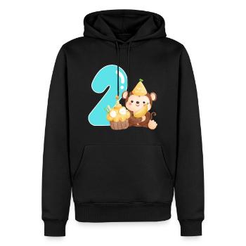 2ème anniversaire - Sweat à capuche Premium bio Homme - noir - Devant - Nico (187cm)