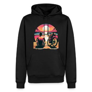 Visite à vélo au coucher du soleil - Sweat à capuche Premium bio Homme - noir - Devant - Nico (187cm)