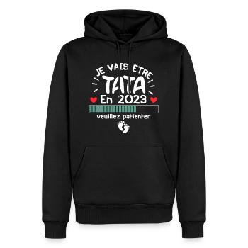 FUTURE TATA - JE VAIS ETRE TATA EN 2023 - Sweat à capuche Premium bio Homme - noir - Devant - Nico (187cm)