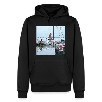Spaziergang im Hafen in den Niederlanden - Männer Premium Bio Hoodie - Schwarz - Vorne - Nico (187cm)