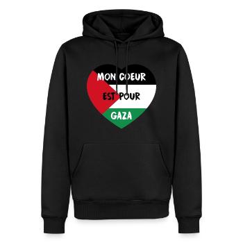 Mon Coeur est pour Gaza dans un drapeau Palestine - Sweat à capuche Premium bio Homme - noir - Devant - Nico (187cm)