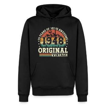 Cadeau d’anniversaire de 75 né en 1948 - Sweat à capuche Premium bio Homme - noir - Devant - Nico (187cm)