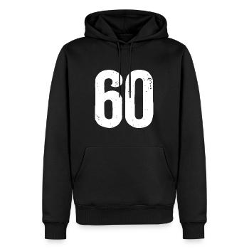 60 numéros blancs - Sweat à capuche Premium bio Homme - noir - Devant - Nico (187cm)