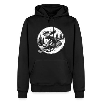 Elch auf dem Schneemobil - Männer Premium Bio Hoodie - Schwarz - Vorne - Nico (187cm)