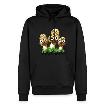 Pilzfamilie,pilze, Familie, Pilz, morcheln - Männer Premium Bio Hoodie - Schwarz - Vorne - Nico (187cm)
