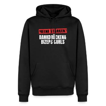 Fitness Spruch Bankdrücken Bizeps Curls Kraftsport - Männer Premium Bio Hoodie - Schwarz - Vorne - Nico (187cm)