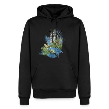 léopard, chat, chat sauvage, peinture, feuilles, jungle - Sweat à capuche Premium bio Homme - noir - Devant - Nico (187cm)