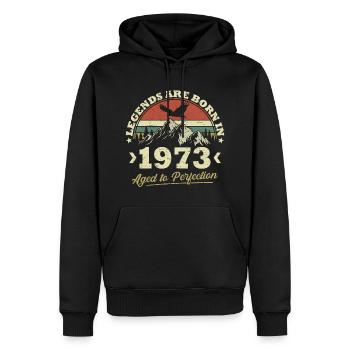 Les légendes sont nées en 1973 - Sweat à capuche Premium bio Homme - noir - Devant - Nico (187cm)