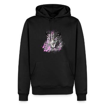 léopard, chat, chat sauvage, graffiti, peinture, rose - Sweat à capuche Premium bio Homme - noir - Devant - Nico (187cm)