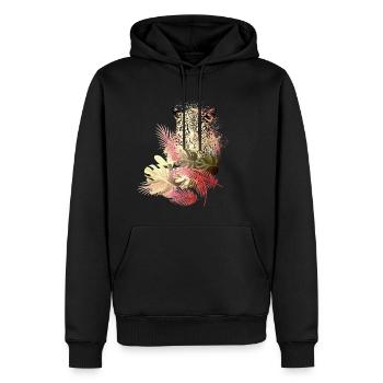 leopard, katze,wildkatze,malerei,blätter,gold,rot - Männer Premium Bio Hoodie - Schwarz - Vorne - Nico (187cm)