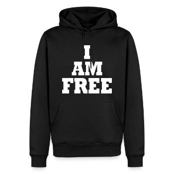 I am free - Männer Premium Bio Hoodie - Schwarz - Vorne - Nico (187cm)