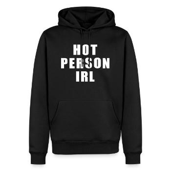 Hot person irl - Männer Premium Bio Hoodie - Schwarz - Vorne - Nico (187cm)