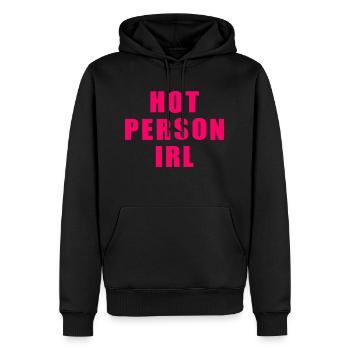 Hot person irl - Männer Premium Bio Hoodie - Schwarz - Vorne - Nico (187cm)